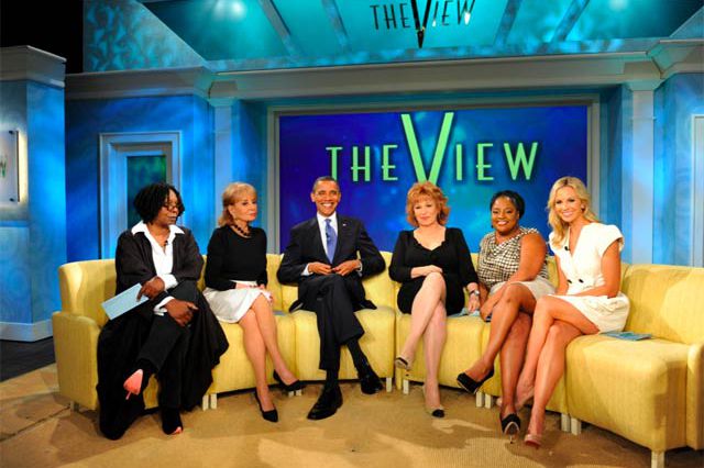 President Obama and the View hosts, Whoopi Goldberg, Barbara Walters, Joy Behar, Sherri Shepherd, and Elisabeth Hasslebeck